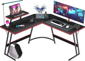 Homall L-Shaped Gaming Desk 51 Inches Computer Corner Gaming Desk Office Carbon Fiber Desktop Table with Removable Large Monitor Riser (Black)