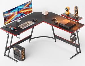 Homall LShaped Gaming Desk 51 Inches Corner Office Gaming Desk with Removable Monitor Riser and LED Strip  Power Outlets Black