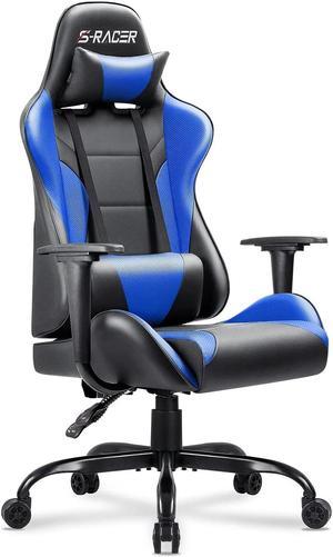 Homall Office Gaming Chair Carbon PU Leather Reclining Black Racing Style, Executive Ergonomic Hydraulic Swivel Seat with Headrest and Lumbar Support (Blue)