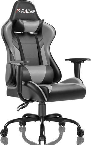 Homall Office Gaming Chair Carbon PU Leather Reclining Black Racing Style, Executive Ergonomic Hydraulic Swivel Seat with Headrest and Lumbar Support (Grey)