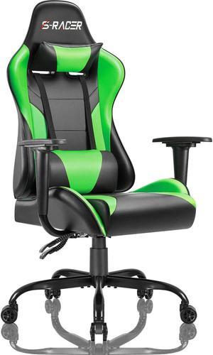 Homall Office Gaming Chair Carbon PU Leather Reclining Black Racing Style, Executive Ergonomic Hydraulic Swivel Seat with Headrest and Lumbar Support (Green)