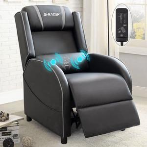 Homall Massage Gaming Recliner Chair Racing Style Single Living Room Sofa Recliner PU Leather Recliner Seat Home Theater Seating (Grey)