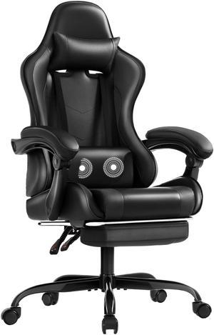 Homall Gaming Chair Massage PU and Carbon Fiber Leather Ergonomic Gamer Chair Height Adjustable Computer Chair with Footrest and Lumbar Support Black