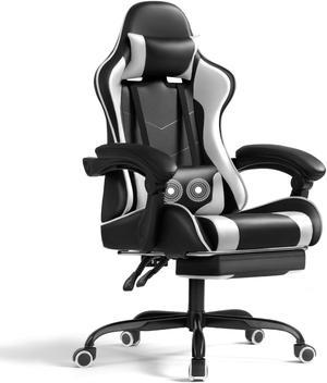 Gaming Chair, Racing Style Computer Recliner with Lumbar Support, Footrest  and Cup Holder, Black/White/Red