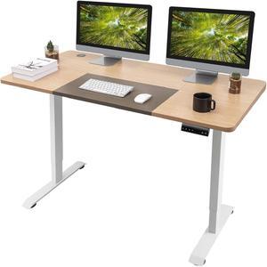 Homall Electric Height Adjustable Standing Desk 55 Inches Computer Desk Stand Up Home Office Workstation Desk T-Shaped Metal Bracket Desk with Wood Tabletop and Memory Preset Controller (Beige)