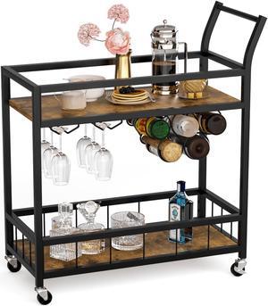 Homall Bar Cart Home Industrial Mobile Bar Cart with Wine Rack,Glass Holder and Wood Storage Shelves for Living Room, Kitchen, Party (Black)