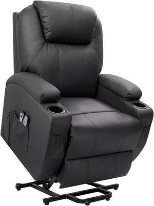 Homall Electric Power Lift Recliner Chair PU Leather for Elderly with Massage and Heating Ergonomic Lounge Chair for Living Room Classic Home Theater Seat with Side Pockets and 2 Cup Holders (Black)