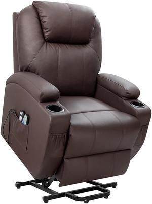 Homall Electric Power Lift Recliner Chair PU Leather for Elderly with Massage and Heating Ergonomic Lounge Chair for Living Room Classic Home Theater Seat with Side Pockets and 2 Cup Holders (Brown)