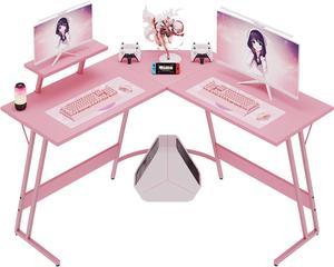 Homall L-Shaped Gaming Desk 47 Inches Corner Office Desk with Removable Monitor Riser, Pink