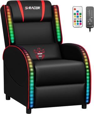Homall RGB LED Lights Gaming Massage Recliner Chair Racing Style Single Living Room Sofa  Ergonomic Home Theater Seating with Massage Lumbar Support, RED