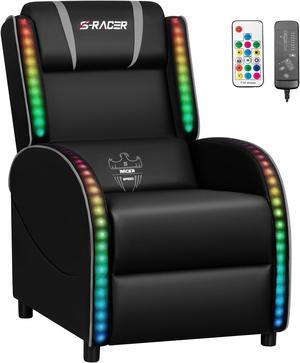 Homall RGB LED Lights Gaming Massage Recliner Chair Racing Style Single Living Room Sofa  Ergonomic Home Theater Seating with Massage Lumbar Support, GRAY