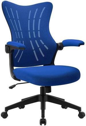 Furmax Office Desk Chair with Flip Up Arms, Mesh Mid Back Computer Chair Swivel Task Chair with Ergonomic Lumbar Support (Blue)