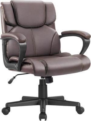 Furmax Mid Back Executive Office Chair Leather-Padded Desk Chair with Armrests, Ergonomic Swivel Task Chair with Lumbar Support (Brown)