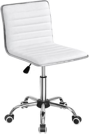 Furmax Mid Back Task Chair, Low Back PU Leather Swivel Office Desk Chair, Computer Chair with Armless Ribbed Soft Upholstery (White)