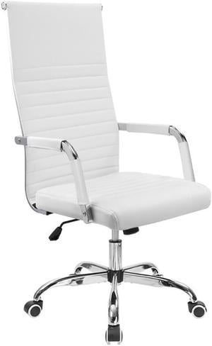 Furmax Ribbed Office Chair High Back PU Leather Executive Conference Desk Chair Adjustable Swivel Chair With Arms (White)