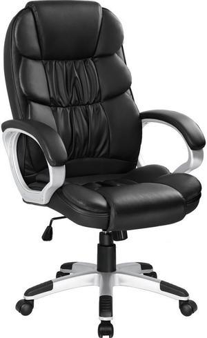 Furmax High Back Office Chair Adjustable Ergonomic Desk Chair with Padded Armrests, Executive PU Leather Swivel Task Chair with Lumbar Support (Black)