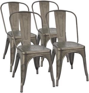 Furmax Metal Dining Chairs Indoor Outdoor Patio Chicken 18 Inch Seat Height Trattoria Chic Bistro Cafe Side Stackable Set of 4 (Gun Metal)