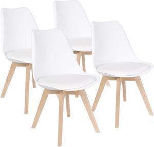 Furmax Mid Century Modern DSW Dining Chair Upholstered Side Chair with Beech Wood Legs and Soft Padded Shell Tulip Chair for Dining Room Living Room Bedroom Kitchen, Set of 4 (White)