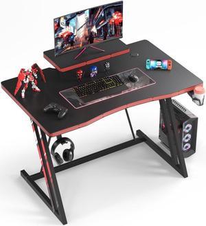 Furmax 40 inch Gaming Desk Z Shaped PC Gaming Table with Carbon Fiber Surface Computer Desk Gamer Workstation with Monitor Shelf, Cup Holder and Headphone Hook for Home Office (Black)