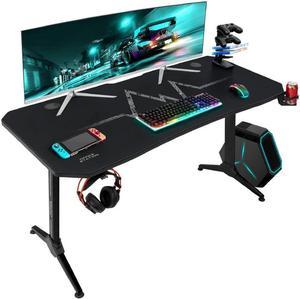 Eureka Ergonomic 55 inch RGB LED Gaming Desk with Lights Up, PC Computer Studio Gamer Table I Shaped Home Office Worksta