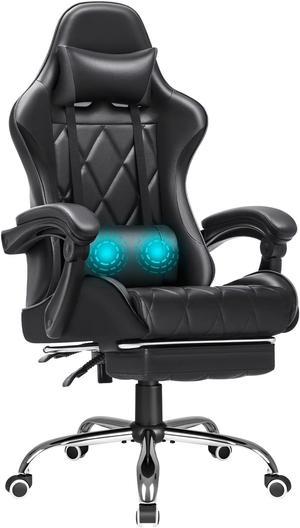 Furmax Gaming Chair Massage Office Chair Computer Racing Chair High Back PU Leather Chair with Footrest, Black