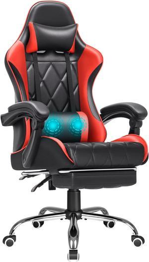 Furmax Gaming Chair Massage Office Chair Computer Racing Chair High Back PU Leather Chair with Footrest, Red
