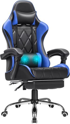Furmax Gaming Chair Massage Office Chair Computer Racing Chair High Back PU Leather Chair with Footrest, Blue