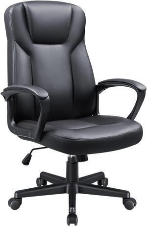 Furmax Leather High Back Office Chair Ergonomic Executive Office Chair Swivel Computer Desk Chair Lumbar Support Soft Cushioned Padded Arms (Black)