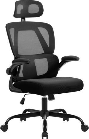 Giantex Ergonomic Office Chair w/Foldable Backrest, Mid Back Mesh Chair  with Lumbar Support, Flip up Arms, Swivel Rolling Executive Task Chair