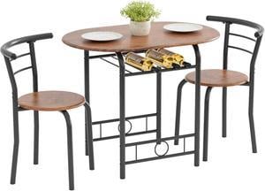 Furmax 3 Piece Wood and Metal Dining set, Small dining table for 2 ,for Living Room, Dining Room, Kitchen, Brown