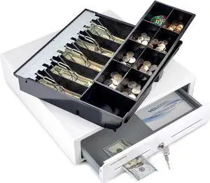 16'' Cash Register with Fully Removable 2 Tier Cash Tray, 5 Bill/8 Coin, White