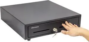 16" Manual Push Open Cash Register Drawer, Black, 5 Bills/8 Coin