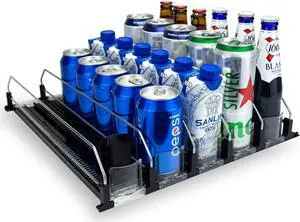 Drink Organizer for Fridge, Self-Pushing Soda Can Dispenser for Refrigerator, 5 Row Black Color Width Ajustable, Beer Pop Can Water Bottle Storage for Pantry, Kitchen