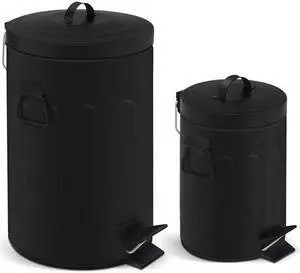 3.2 Gallon and 0.8 Gallon Old Time Black Step-On Wastebaskets with Lids