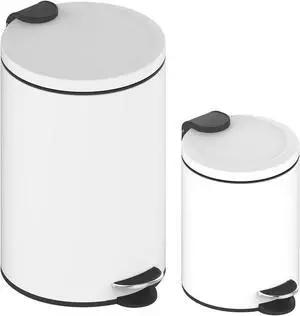 3.2 Gal./12-Liter and 0.8 Gal./3 Liter Stylish Round White Metal Step-on Trash Can Set