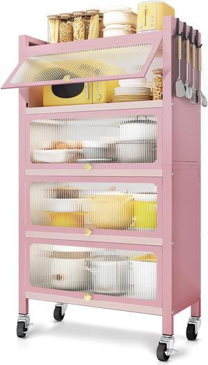 56.2" Tall Kitchen Storage Cabinet, 5 Tier Pantry Cabinet, 4 Door Accent Cabinet, Pink