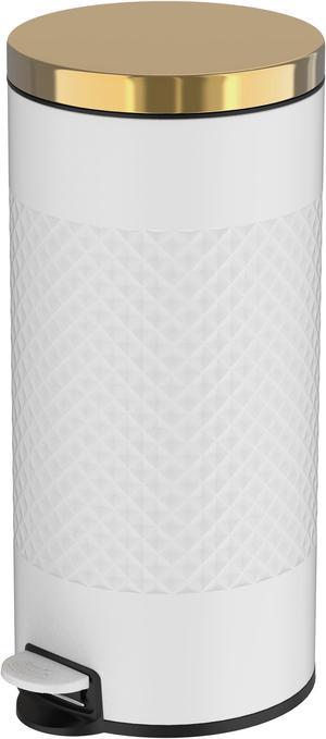 8 Gal./30 Liter White Metal Round Shape Step-on Trash Can with Diamond Body