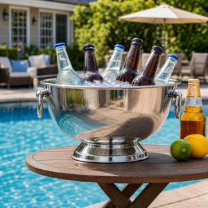 12L Stainless Steel Beverage Tub with Ring Handles, Large Champagne Ice Bucket for Parties, Wedding & Holiday Gatherings, Polished Metal Serving Bowl for Drinks, Fruit & Home Decor 12L Stainless Steel Beverage Tub with Ring Handles, Large Champagne Ice Bucket for Parties, Wedding & Holiday Gatherings, Polished Metal Serving Bowl for Drinks, Fruit & Home Decor