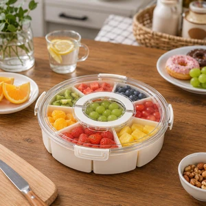 9 Compartment Box, Rotating Serving Tray with Lid & Handle, Portable Organizer for Fruits, Candy, Veggies, Party & Travel 9 Compartment Box, Rotating Serving Tray with Lid & Handle, Portable Organizer for Fruits, Candy, Veggies, Party & Travel
