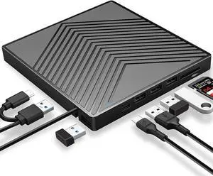 External CD/DVD Drive Burner, USB 3.0 Type-C Ultra Slim Portable CD DVD +/-RW Optical Drive Player with 4 USB Ports and SD/TF Card Slot for Windows 11/10/8/7 Laptop PC, MacBook Pro/Air, iMac External CD/DVD Drive Burner, USB 3.0 Type-C Ultra Slim Portable CD DVD +/-RW Optical Drive Player with 4 USB Ports and SD/TF Card Slot for Windows 11/10/8/7 Laptop PC, MacBook Pro/Air, iMac