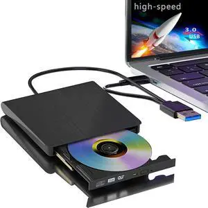 External DVD Drive , External CD/DVD Drive for Laptop USB 3.0 Portable CD/DVD +/-RW Drive/DVD Player for Laptop CD ROM Burner Compatible with Laptop Desktop PC Windows Linux OS Mac Black