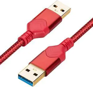 USB 3.0 Male to Male Cable USB A to USB A High Speed Data Cord Compatible with Hard Disk Drive/Laptop Cooler/Set-top Box/DVD Player/TV/Camera and More (1 FT Red)