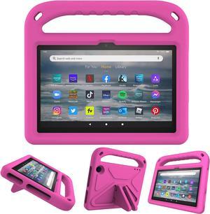 Fire 7 2022 12th Gen Kids case with Handle Stand Amazon Fire 7 EVA Kid-Proof Rugged Shockproof Full Cover Fire 7 Case for Boy Girl Kids (Rose)