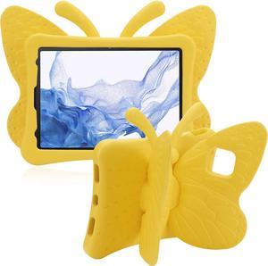 Samsung Tab S8 X700 S7 Pretty Butterfly Case for Kids Girl EVA Foam Full Cover Sturdy Samsung Tab S8 S7 Kids case with Stand Pencil Holder Shockproof Rugged case for Samsung Tab S8 S7 Yellow