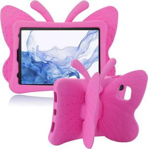 Samsung Tab S8 X700 S7 Pretty Butterfly Case for Kids Girl EVA Foam Full Cover Sturdy Samsung Tab S8 S7 Kids case with Stand Pencil Holder Shockproof Rugged case for Samsung Tab S8 S7 Rose