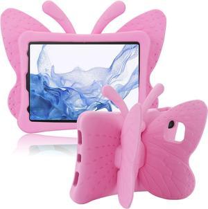 Samsung Tab S8 X700 S7 Pretty Butterfly Case for Kids Girl EVA Foam Full Cover Sturdy Samsung Tab S8 S7 Kids case with Stand Pencil Holder Shockproof Rugged case for Samsung Tab S8 S7 Pink