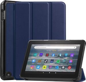 Leather Case for Fire HD 7 2022 12th Gen Case Flip Slim Leather with Trifold Stand Fire HD 7 Auto Wake Sleep Smart Cover Soft TPU Back Shockproof Case Fire HD 7 12th Gen Blue
