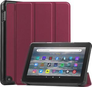 Leather Case for Fire HD 7 2022 12th Gen Case Flip Slim Leather with Trifold Stand Fire HD 7 Auto Wake Sleep Smart Cover Soft TPU Shockproof Case (Fire HD 7 12th Gen, Red)