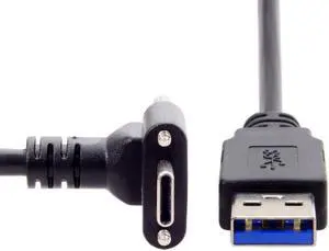 USB 3.1 Type-C Dual Screw Locking Down Up Angled to Standard USB3.0 Data Cable 90 Degree for Camera (500cm)