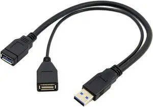 USB 3.0 Male to Dual USB Female Extra Power Data Extension Cable for 2.5" Mobile Hard Disk